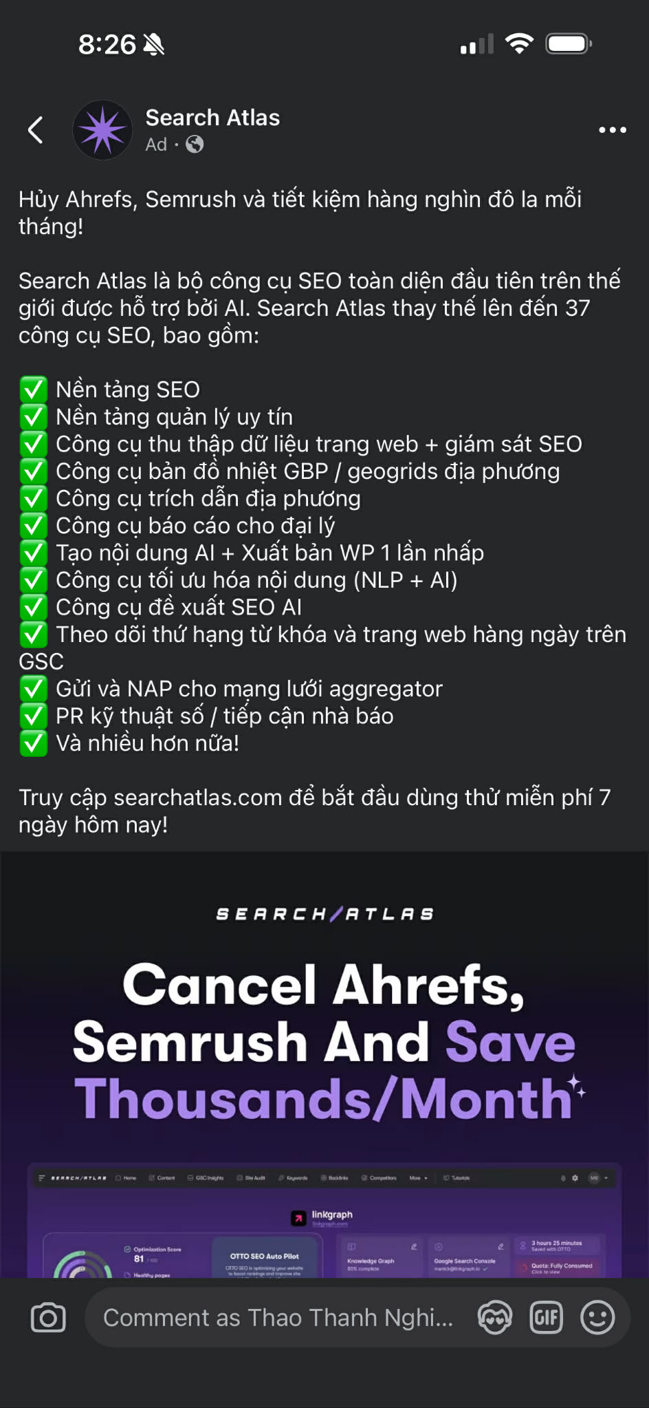 Facebook Ads hiển thị tiếng Việt – ví dụ 1
